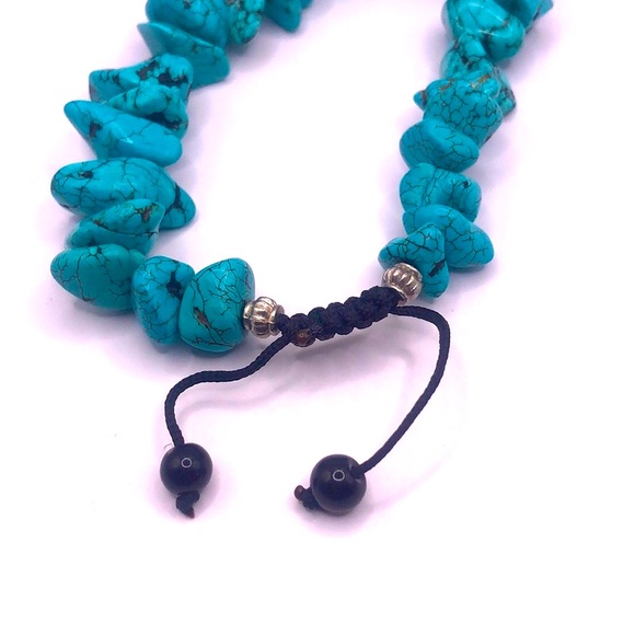 Boho Blue Turquoise Nugget Bead Adjustable Bracelet - Picture 4 of 8